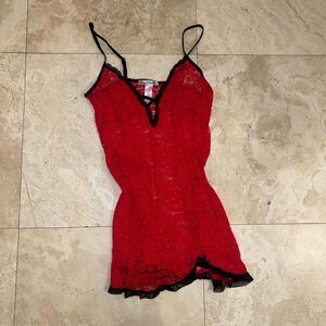 Linea Donatella Red and Black Lace Babydoll Sheet Slipdress Sz S